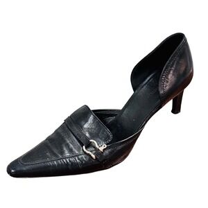Burberry Black Leather Pointed Toe D'Orsay Buckle Heels Made in Italy Size 39
